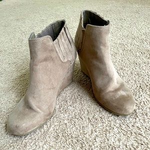 Beige/Tan Suede Wedge Booties